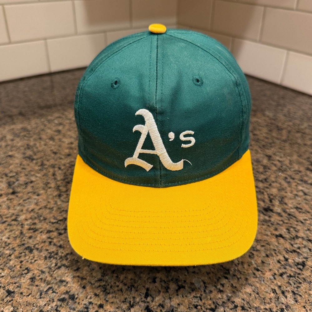 Vtg Oakland Athletics A's Baseball Cap Adjustable Green Yellow Snapback